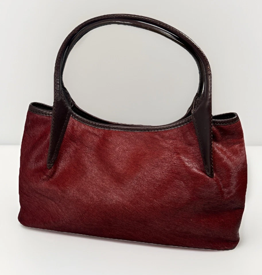 Cartera/bolso de mano vintage Maxx New York con mango de cuero de becerro borgoña Foto 2 de 4