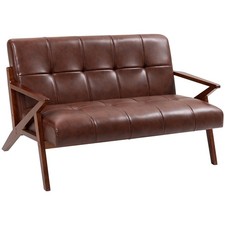 HOMCOM Compact Small Sofa with Solid Wood Frame Vintage 2 Seater Sofa Brown