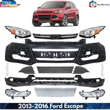 Front Bumper Cover Fascia & Headlight Assembly Kit For 2013-2016 Ford Escape