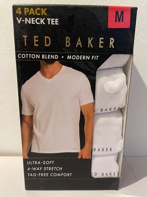 TED BAKER T-Shirt weiß Herren V-Ausschnitt ultra weich 4er Pack Stretch Modern Fit M L XL