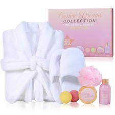 Luxurious Spa Gift Set for Women - Flannel Robe, Slippers, Lotion & Bath Bombs