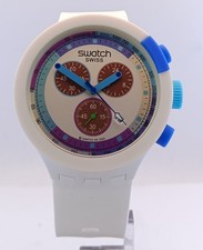 Vintage Men's Swatch Neon Chronograph White Dial Working Condition Wristwatch