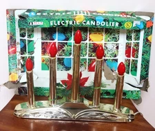 VINTAGE ACLA 5 DRIP GOLDTONE ELECTRIC PLASTIC CANDOLIER IN BOX ~ TESTED & WORKS