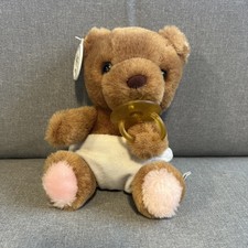 VTG Russ Berrie Baby Bibi Teddy Bear 6  w/ Pacifier Brown Plush Stuffed Animal