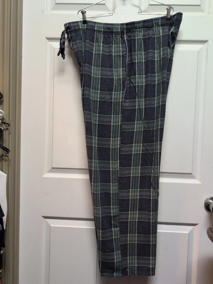 Pantalones de salón para dormir XL verdes a cuadros bolsillos para hombre. Cintura elástica  Foto 2 de 4
