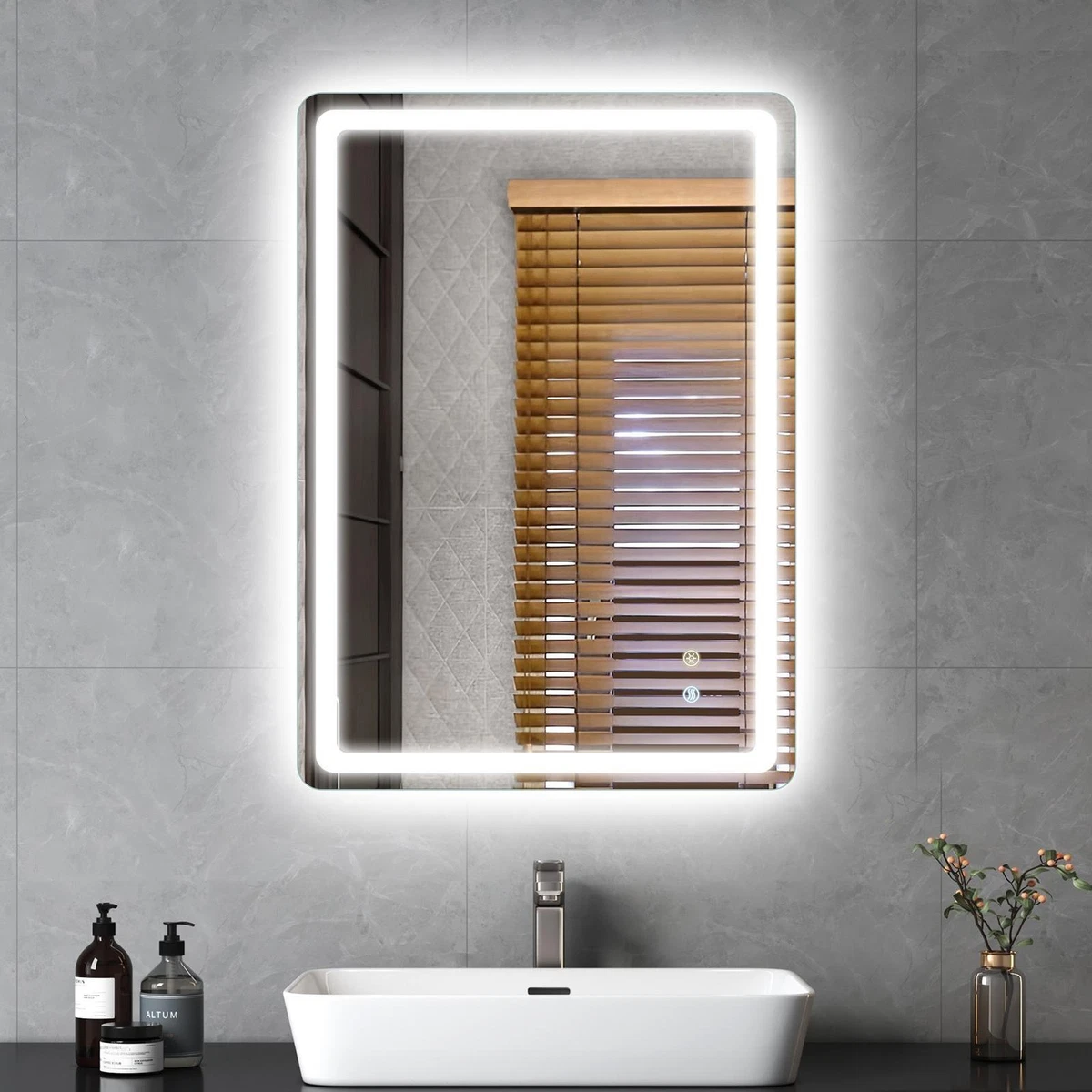 60/80cm LED Badspiegel mit Uhr Touch Beschlagfrei Beleuchtung Bad Wandspiegel
