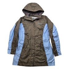 Columbia Rain Jacket Women's Small Brown Blue Hooded Windbreaker Outdoors Hike
