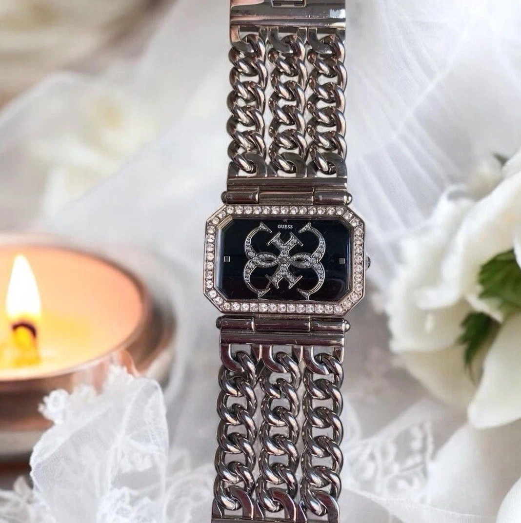 Guess Ladies Statement Watch Crystals Black Dial Bracelet 