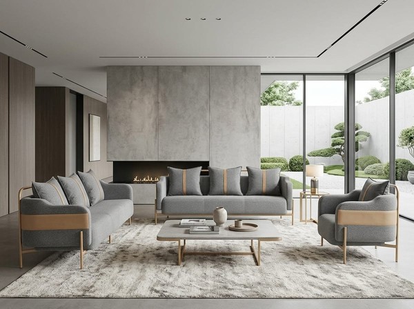 Sofa 3-Sitzer Sessel Grau Abnehmbare Kissen Modern Elegant-image