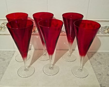 6 x Tall 1980s Red Conical Wine / Cocktail / Prosecco glasses  23cm x 9cm 200ml