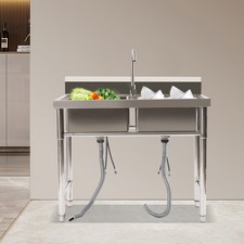 Double Compartment Commercial Restaurant Utility Kitchen Sink Stainless Steel