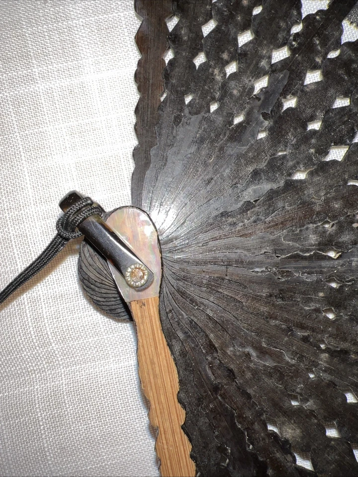 Black Lace Hand Fan with Wooden Handle and Tassel - Image 3 of 4