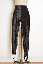 vintage 90s pants black crushed velvet stirrup high waist rise stretch knit S M