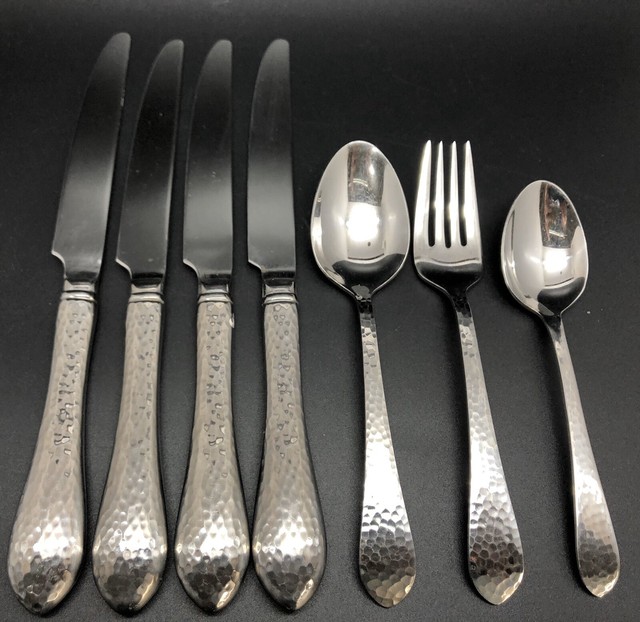 Reed & Barton Stainless HAMMERED ANTIQUE MATTE 7Piece Flatware Lot