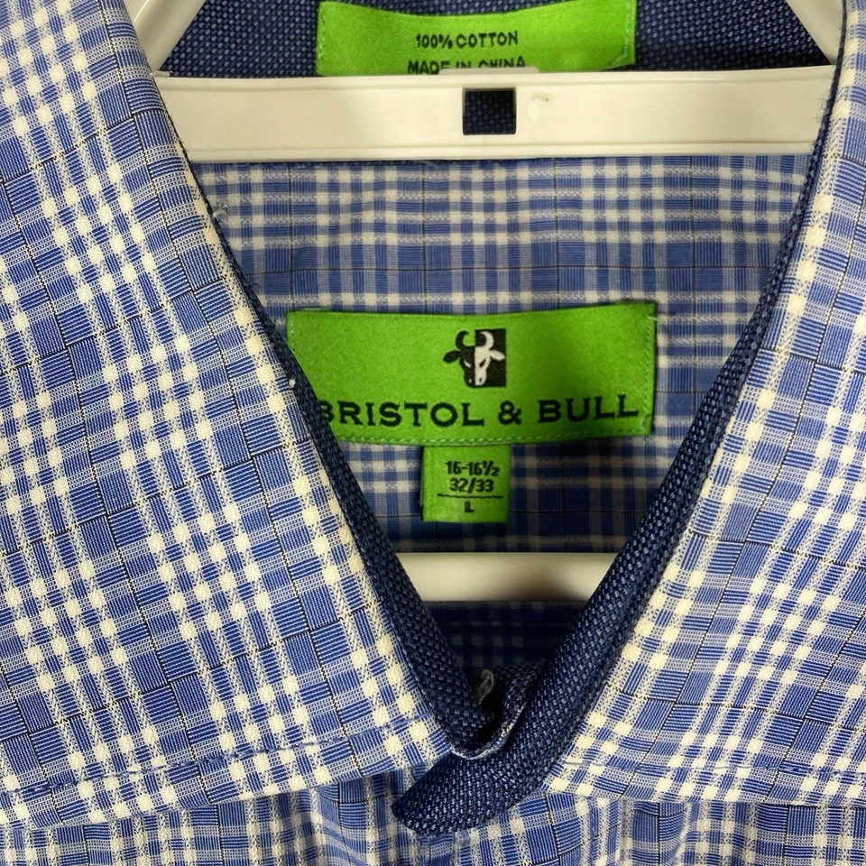 Рубашка на пуговицах мужская Bristol & Bull большая 16-16 1/2 синяя клетчатая 32/33 - Изображение 4 из 4