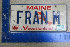 Maine Vanity License Plate Tag 1990 Fran M Francis Franny Name Initials #2