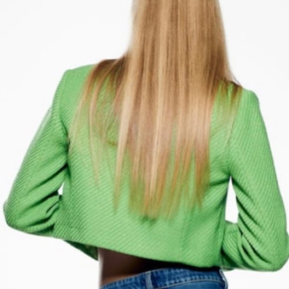Zara Green Apple Textured Crop Jeweled Button Jacket Size Medium eBay