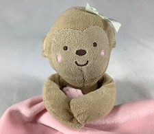 Carter  s Child of Mine Lovey Monkey Holding Pink Blanket SWEET Cupcake Appliqu 