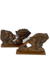 Two Bookshelf Sculptures Latin American Myan Alpaca Folk Art Indigenous Wood