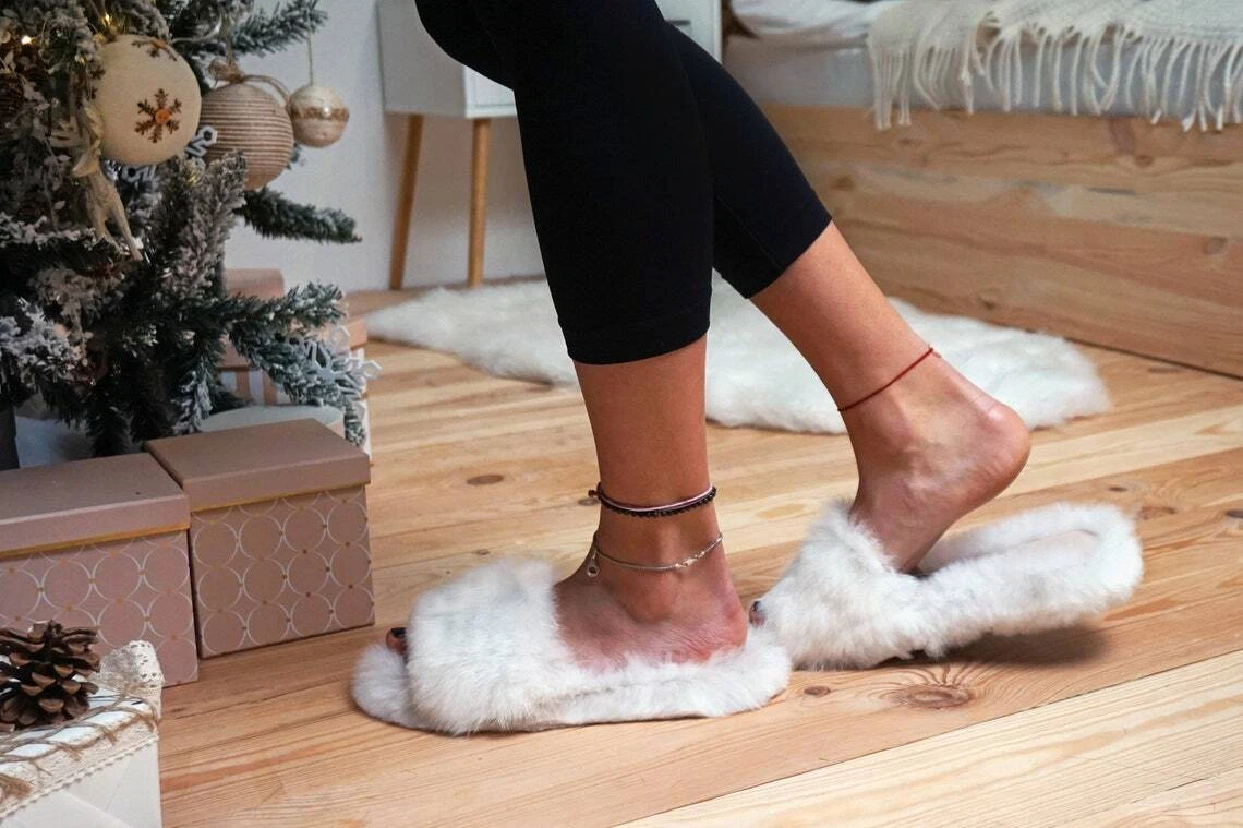 Rabbit skin sale slippers