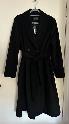 NWT New Mackage Hens Double Face Black Wool Button Overcoat Trench Womens Sz XL
