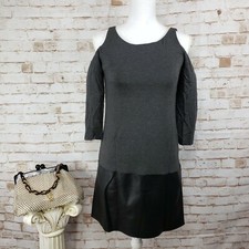 Bailey 44 Sz S Gray/Black Cold Shoulder Knit/Faux Leather 3/4 Sleeve Mini Dress