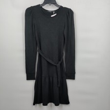 New RDI Long Sleeve Drop Waist Tie Front Sweater Dress Size XS Women Black