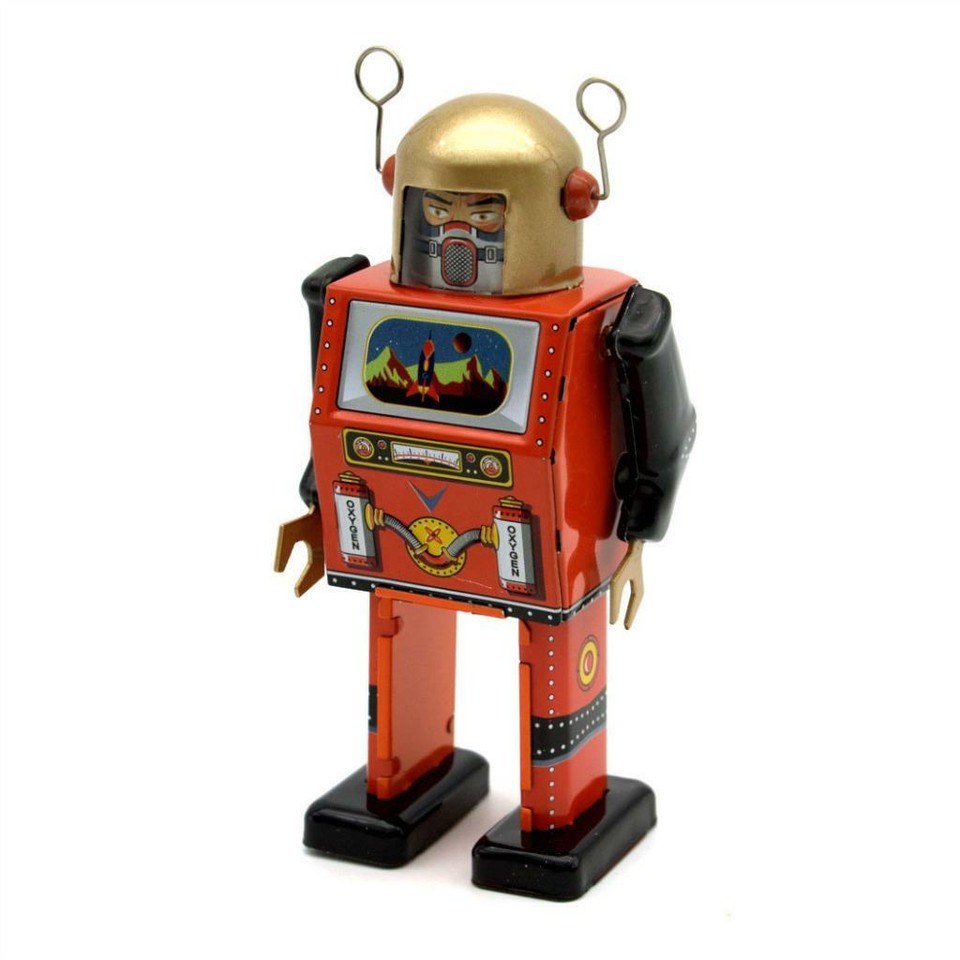 Robot Marcheur Mécanique En Tôle St.John Tin Toy - TV Spaceman, Neuf