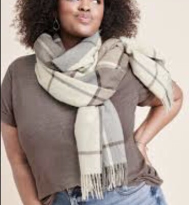 Alpaca Scarf - Plaid (Cream & Blush) – thread+butter Cream alpaca scarf new with tags main image 1