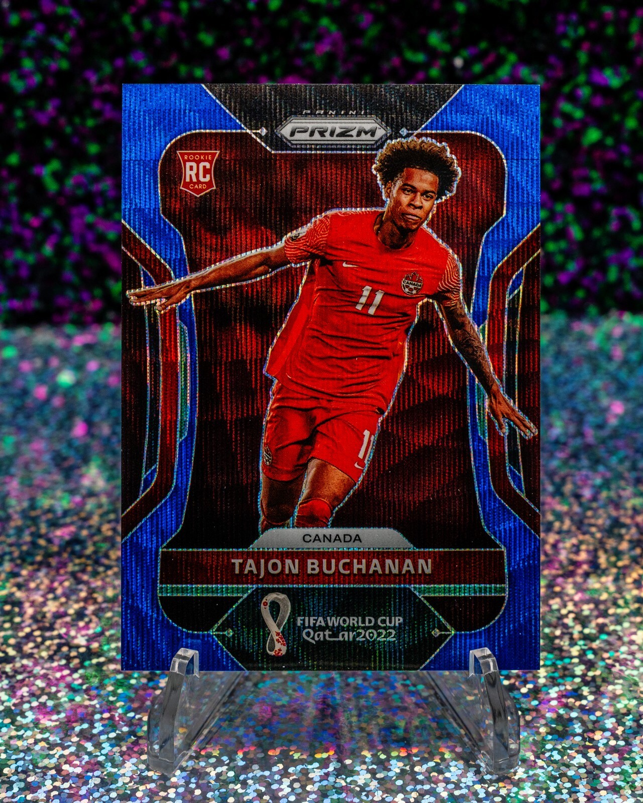 2022 Panini Prizm World Cup Tajon Buchanan Blue Wave Prizm /199 Rookie RC Canada