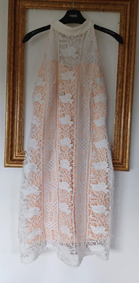 Parisian Nude & White Lace Backless Fitted Dress Ascot Wedding Races Size 12 (9)