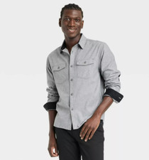 Men's Heavyweight Flannel Button-Down Shirt - Goodfellow  Co Gray