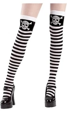 Hauntlook Thigh-High Striped Halloween Skull Stockings, Black & White