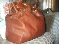 Kooba brown soft leather cinch hobo shoulder bag boho soho stote handbag #612