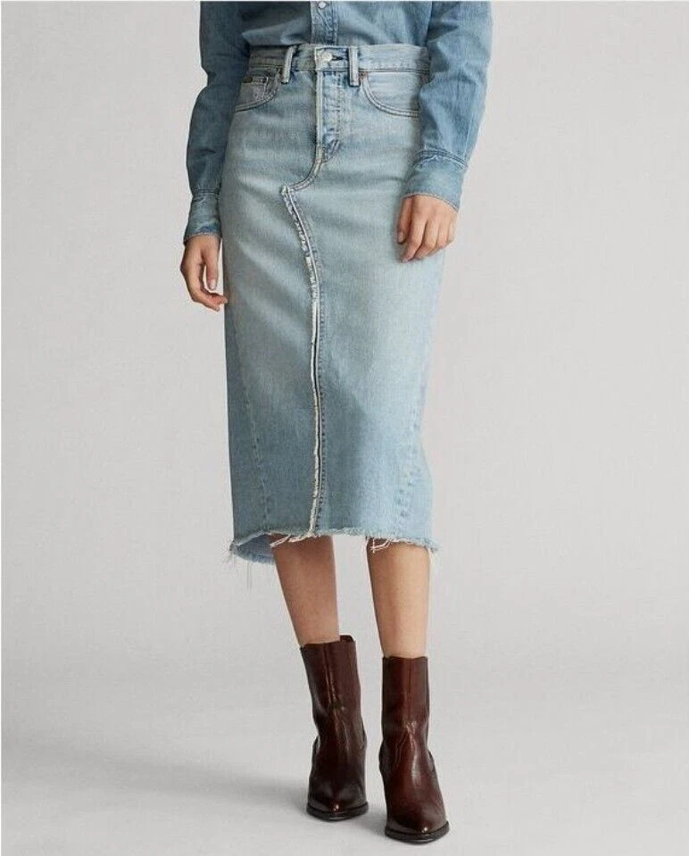 NWOT Polo Ralph Lauren Women's Stone Wash Denim Slit Pencil Style Skirt - Image 2 of 4