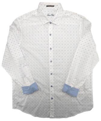 Tasso Elba Shirt Mens XL 17.5 35/36 White LS Casual Bowtie Check Point Supima