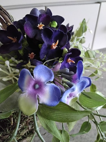 Grapevine Basket Nest with Artificial Violets, Babies Breath, Moss, Plastic Eggs - Picture 8 of 15