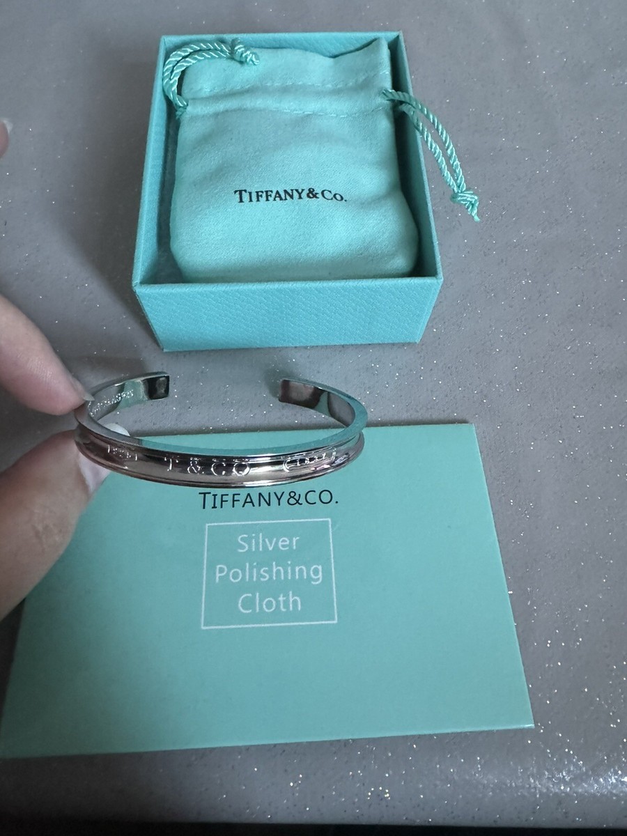 New In Box Tiffany & Co 925 Silver Cuff Bangle Small Engraved