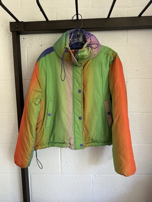 NWOT BDG Isla Rainbow Long Sleeve Zip Puffer Womens Jacket SIZE SMALL Multicolor