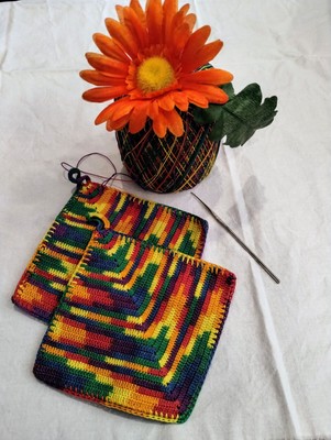 New Handmade Crochet Potholders Mexicana- Multi 100% Cotton Thread Set of 2