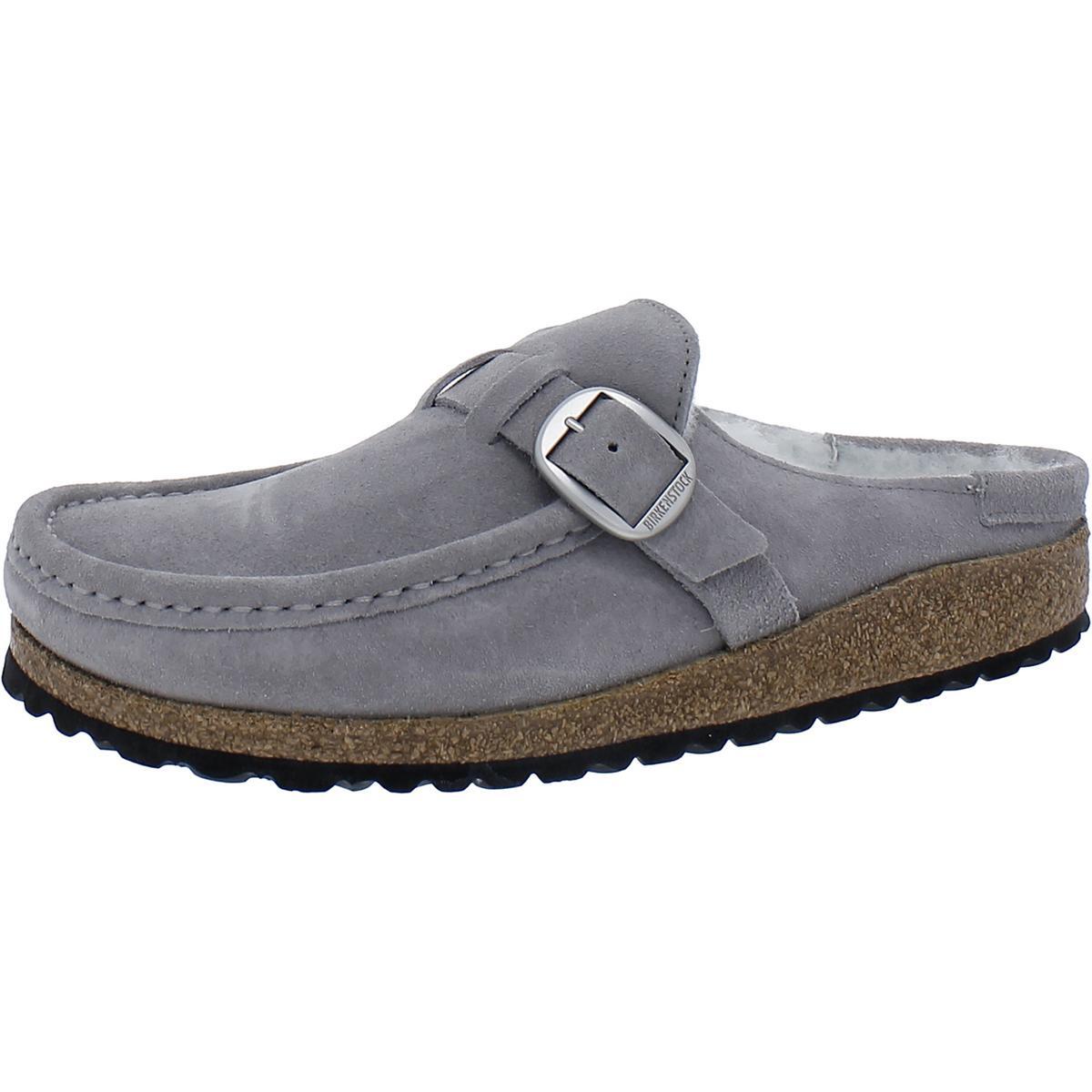 Женские серые замшевые сабо-слипоны Birkenstock из овечьей шерсти с пряжками на плоской подошве 40 BHFO 1370 17090₽