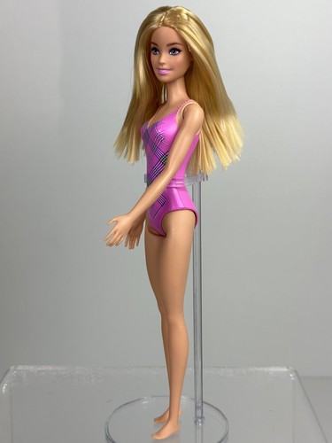 Barbie Beach Doll Wearing Purple Check Swimsuit Golden Blonde Hair Blue Eyes - Picture 13 of 19