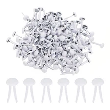 200 PCS Paper Brass Fasteners Split Pins Pastel Mini, White, 6 x 12 mm