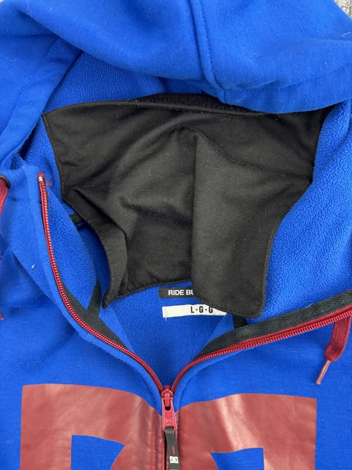 DC Snowboarding Ride Built Hoodie Men's L Blue Red Full Zip Fleece Neck Gaiter - Image 2 of 4