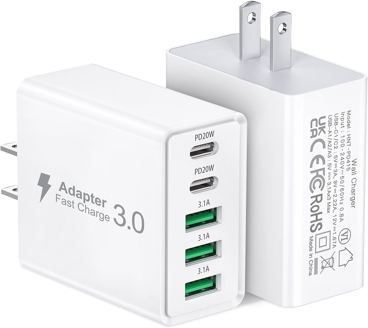 2 Pack USB C Wall Charger 50W 5 Port PD Fast USB C Charging Block 2USB C 3USB A