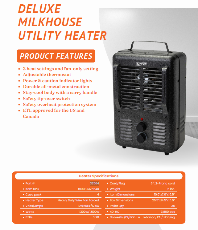 EZ Heat 1500W Deluxe Milk-House Utility Heater 32564 FW606-15A | eBay