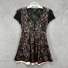 Forever 21 Dress Medium Black pink Babydoll Fit & Flare Skater Lace sheer back