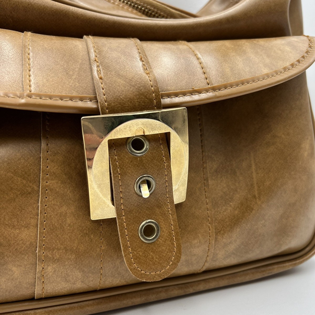 VTG LEATHER Bag Large Purse LOCK Zipper w Key YKK Zipper 80's 16