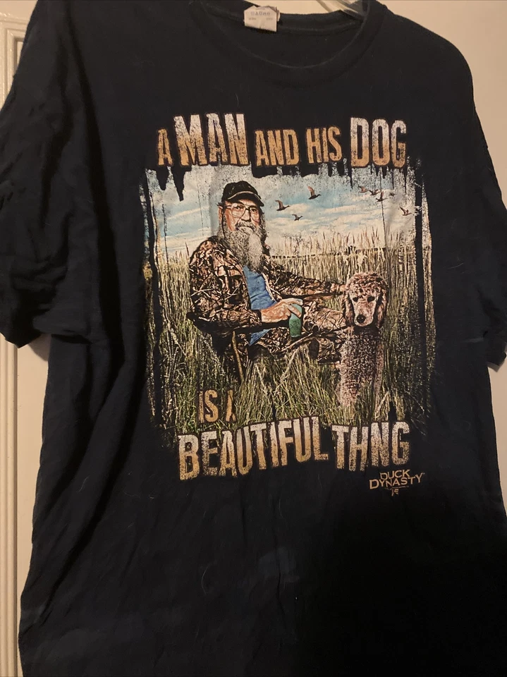 Duck Dynasty Si Robertson Dog Poodle XL Man His Dog Beautiful Thing Navy Shirt - Image 2 of 4