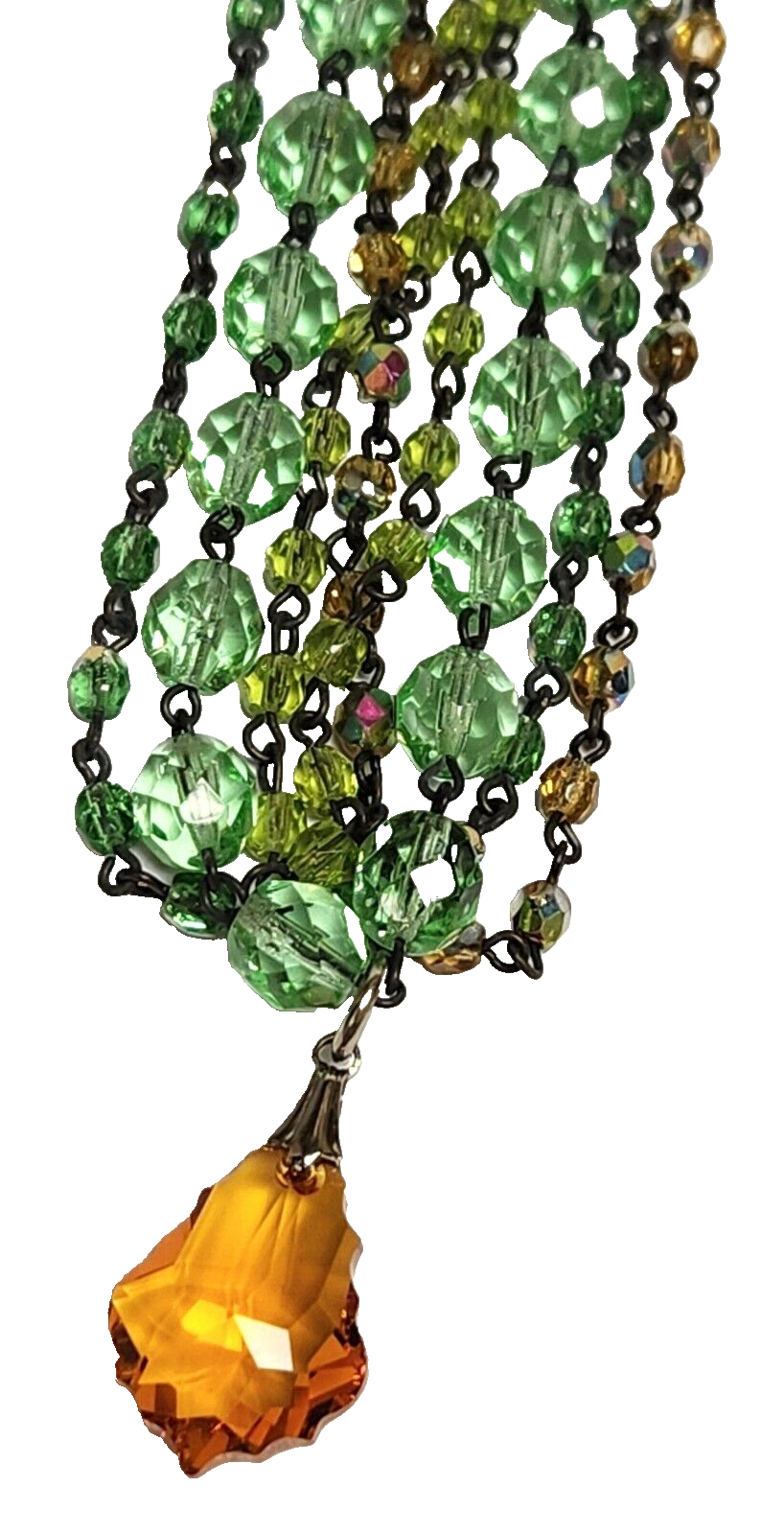 Brenda Perruzza 4 Stand Green Glass Crystal Bead Amber Adjustable